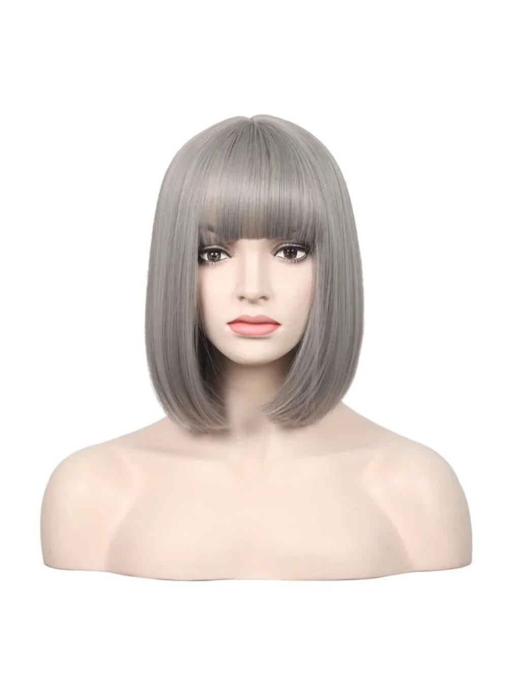 Women's Silver Grey 12 Inch Straight Bob Wig Synthetic Cosplay Costume Hair